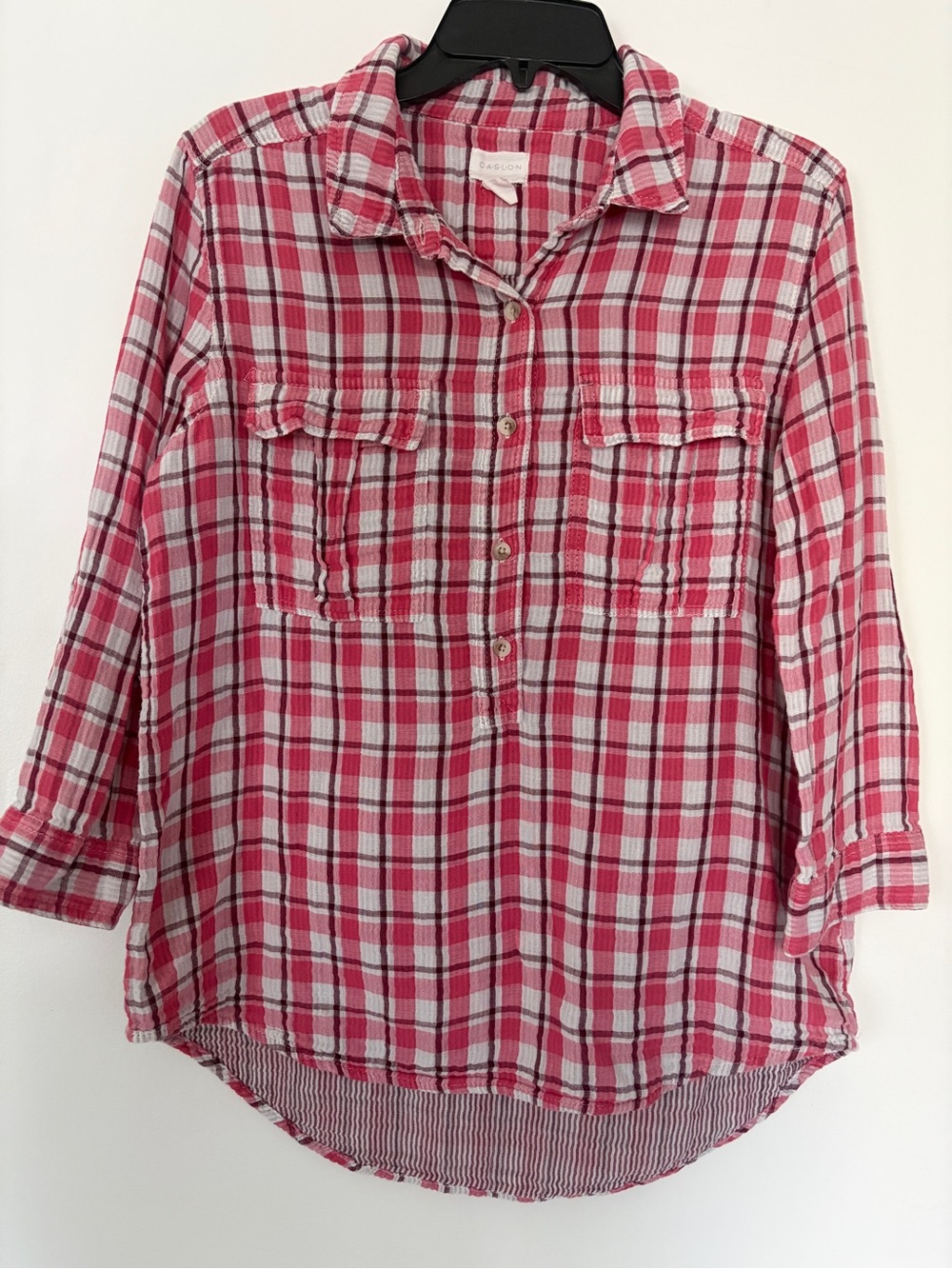 Women's Pink Plaid Button-Up Shirt - Casual Everyday Top
